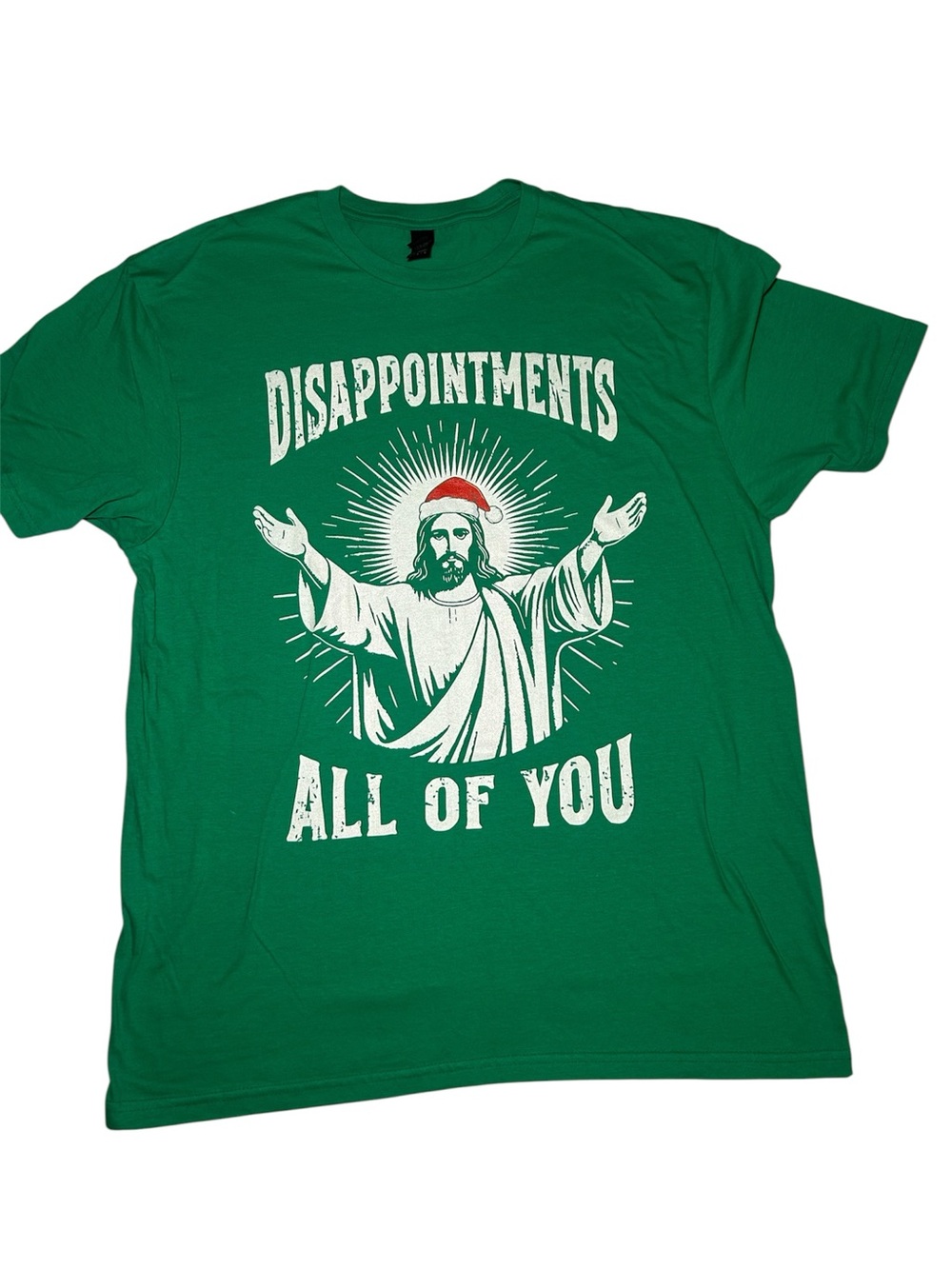 Holiday Jesus Green Graphic Tee Short Sleeve 'Disappointments All of You' Large